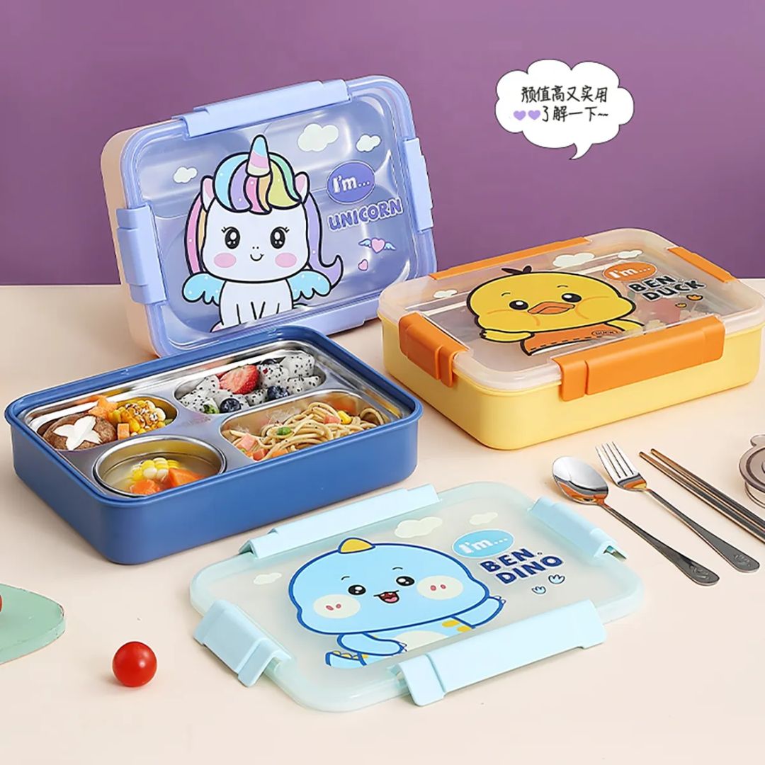 2539 Kids Printed 4 Section Stainless Steel Lunch Box (Imported)