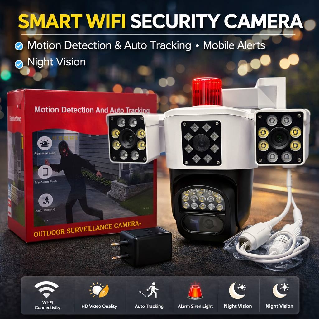 3 Lens Wifi Camera With Siren (Imported)