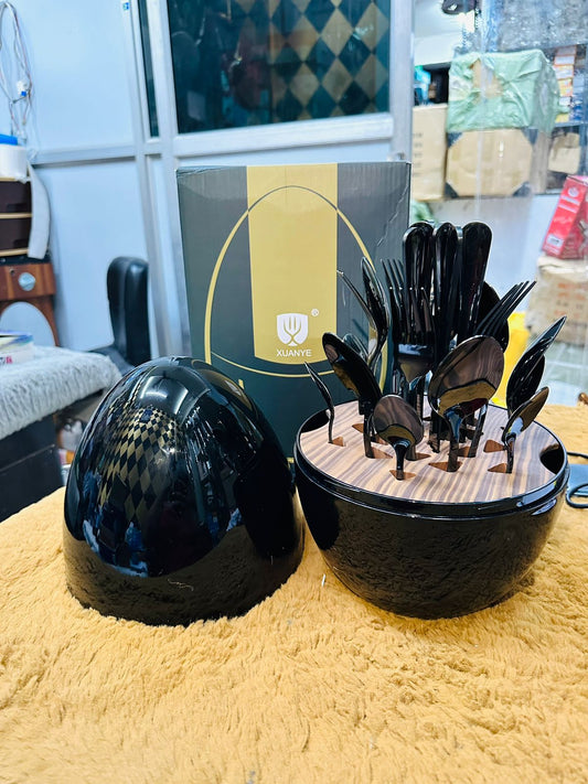 24 Pcs Egg Stainless Steel Cuttlery (Shinning Black)