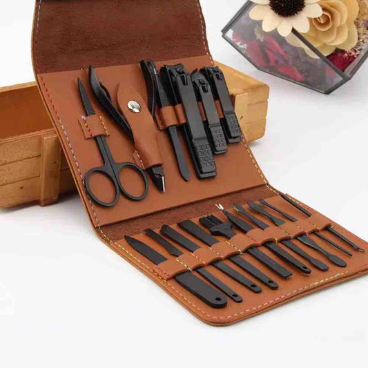 Tri Fold Premium 16in1 Black Nail Tool Set (Imported@