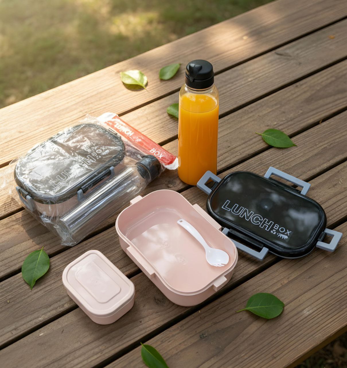 Plastic Lunch Box + Bottle Combo Set