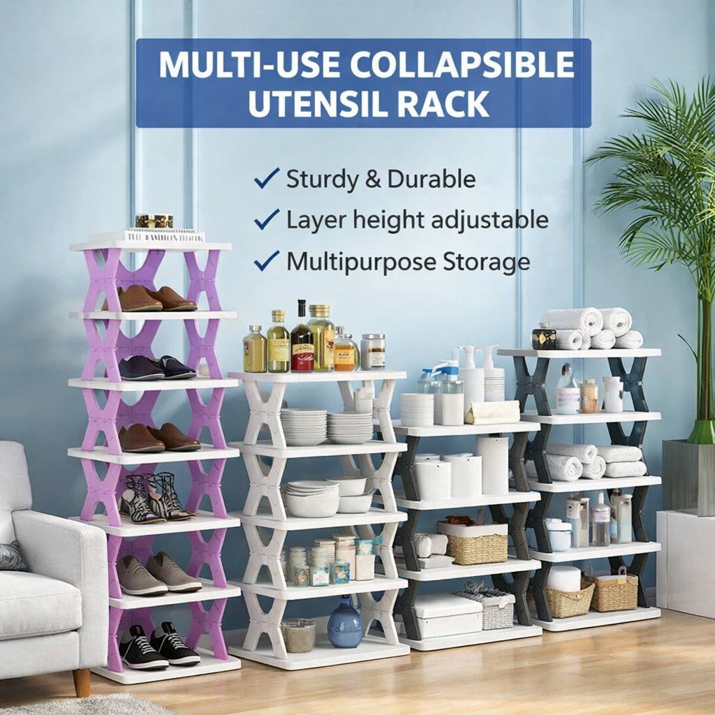 Creative 4 Layer Foldable Multitasking Shoe Rack